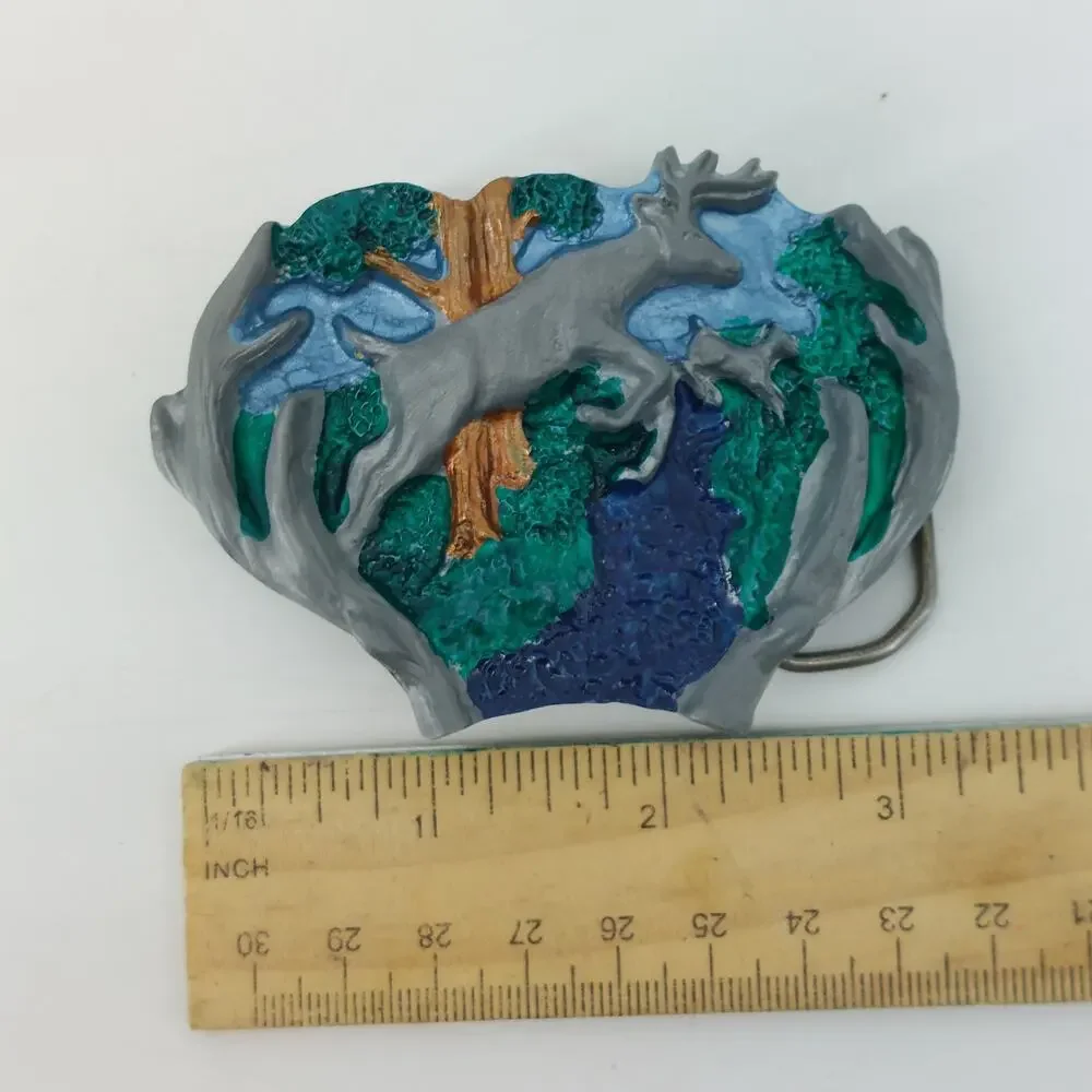 Deer Antlers Woods Western Cowboy Nature Belt Buckle Enamel